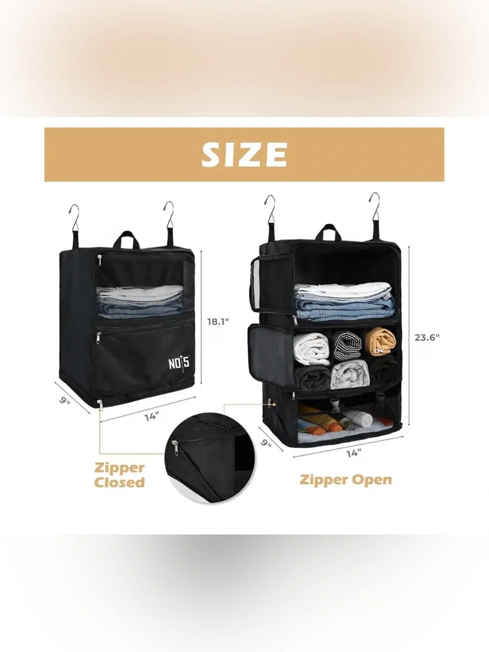Travel Hanging Organizer Suitcase Compressible Storage Shelves Includes Shoe Bag